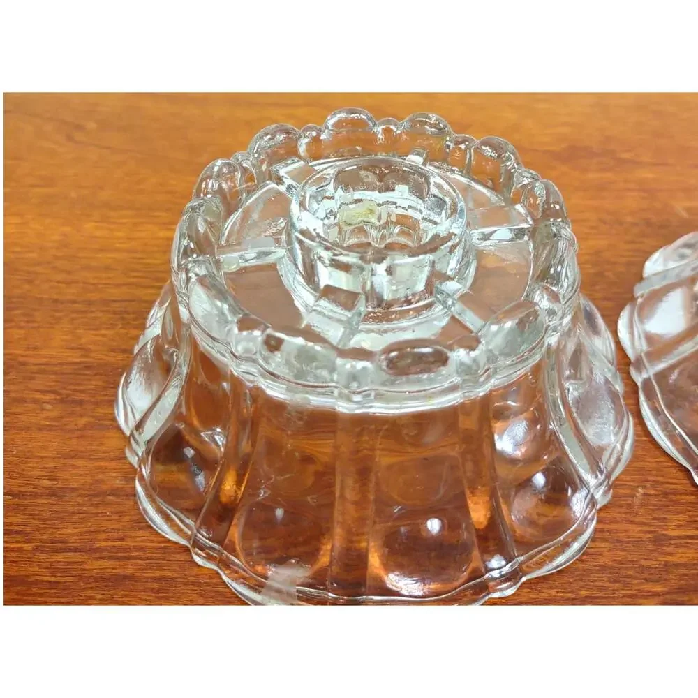 Vintage Crystal Bubble Glass Candle Stick Holders Reversible Pair MCM 4